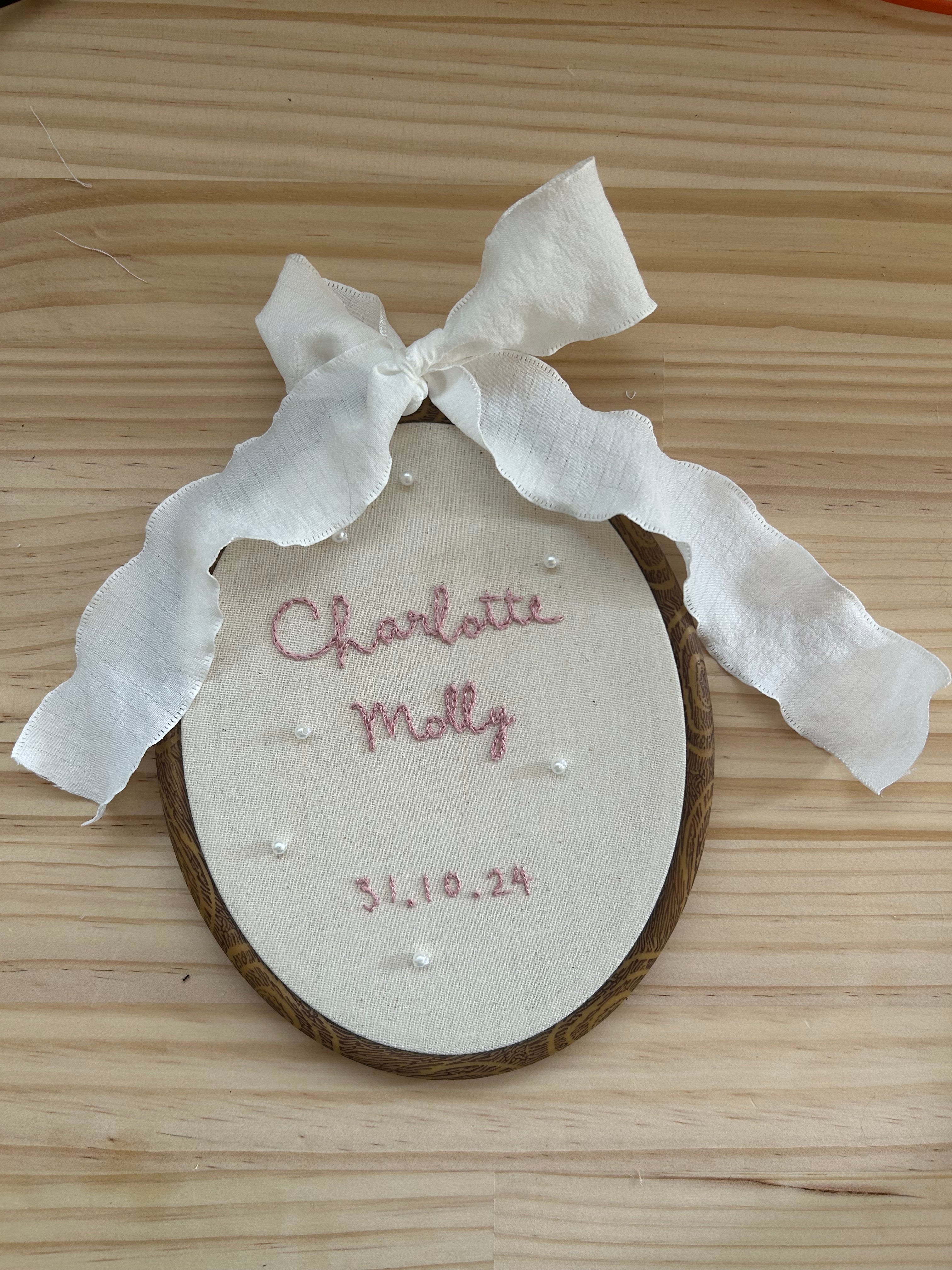 Hand embroidered pearl hoop