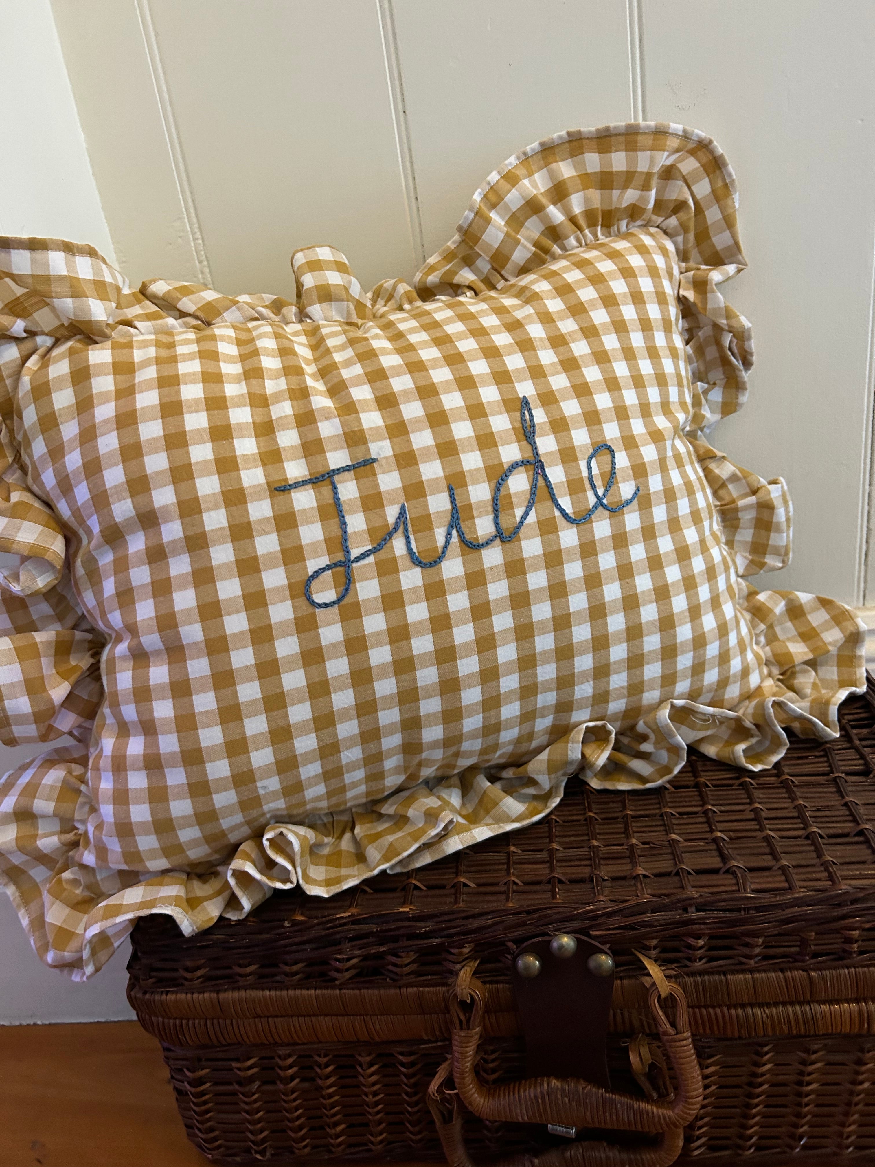 Gingham Ruffle Pillow (Mustard)