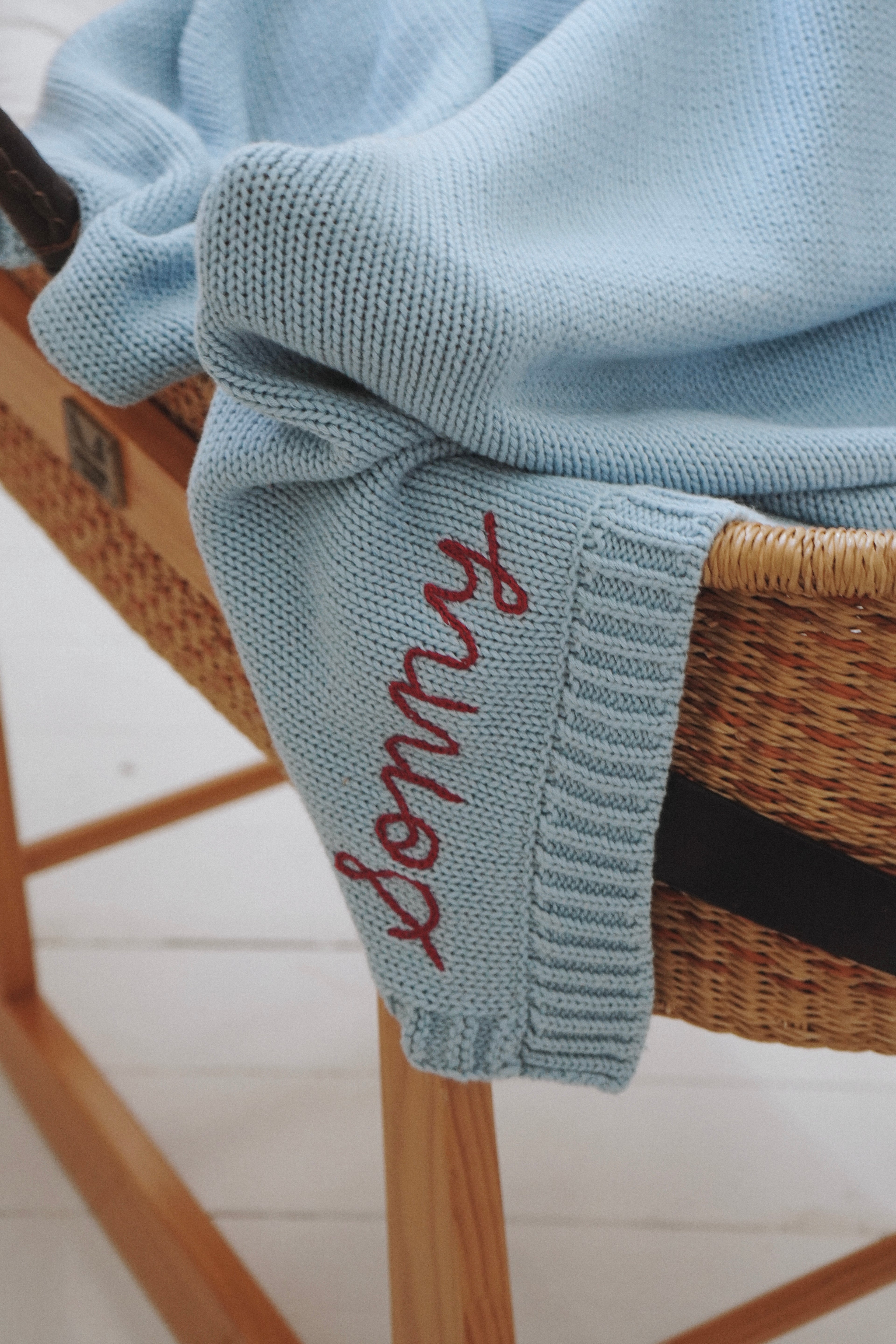 Hand Embroidered Baby Blanket - Blue