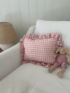 Gingham Ruffle Pillow (Light Pink)