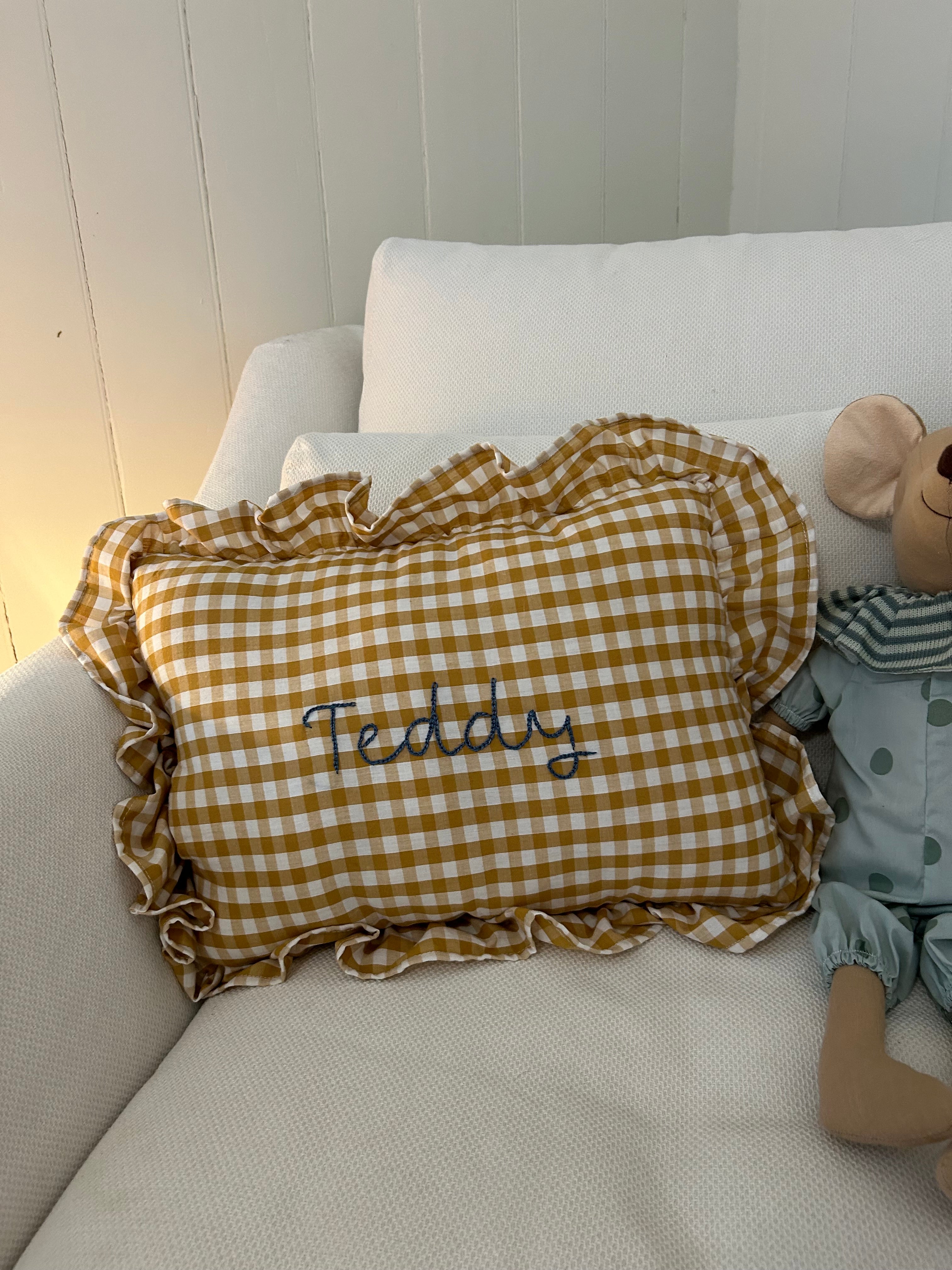 Gingham Ruffle Pillow (Mustard)