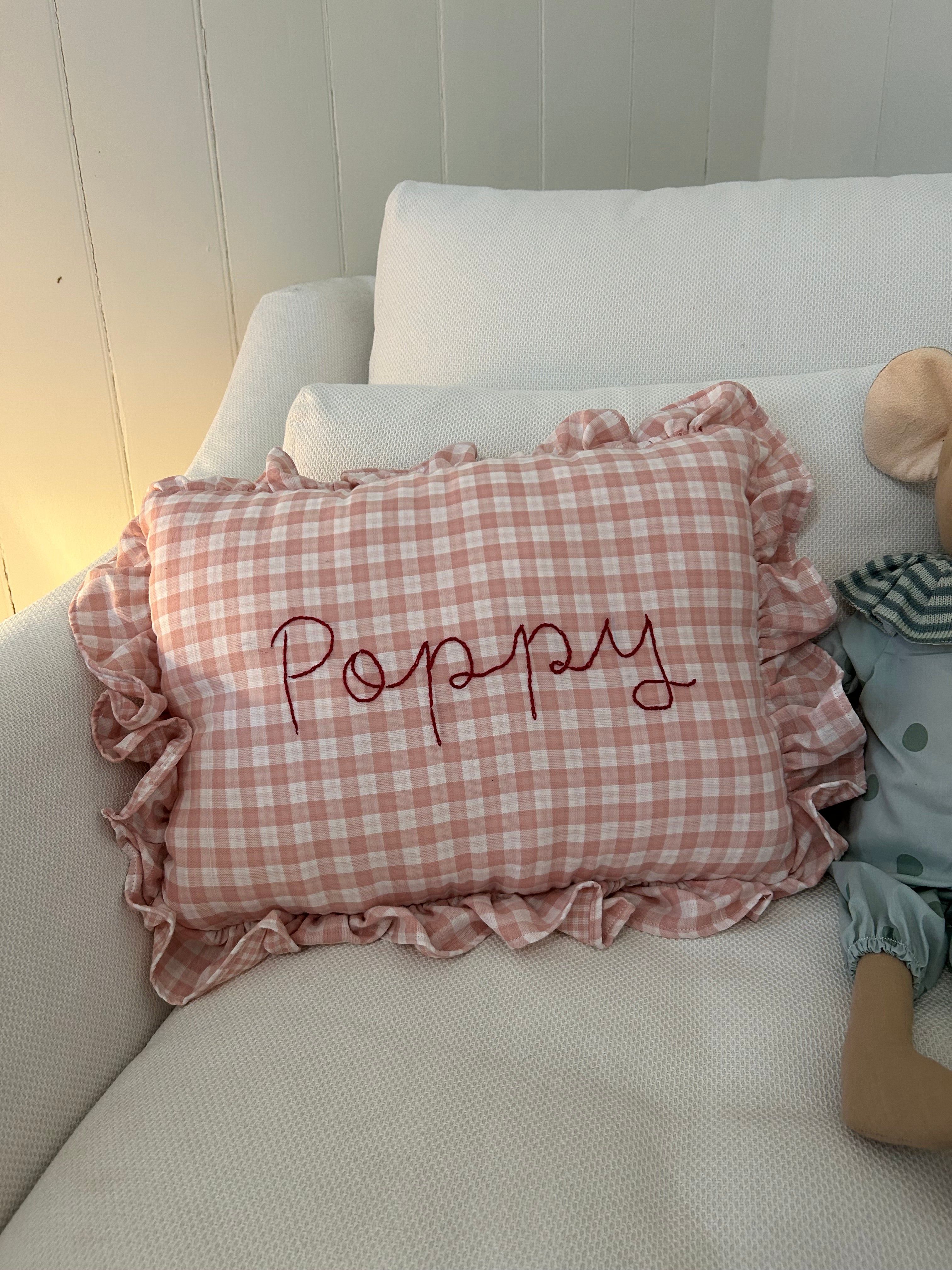 Gingham Ruffle Pillow (Light Pink)