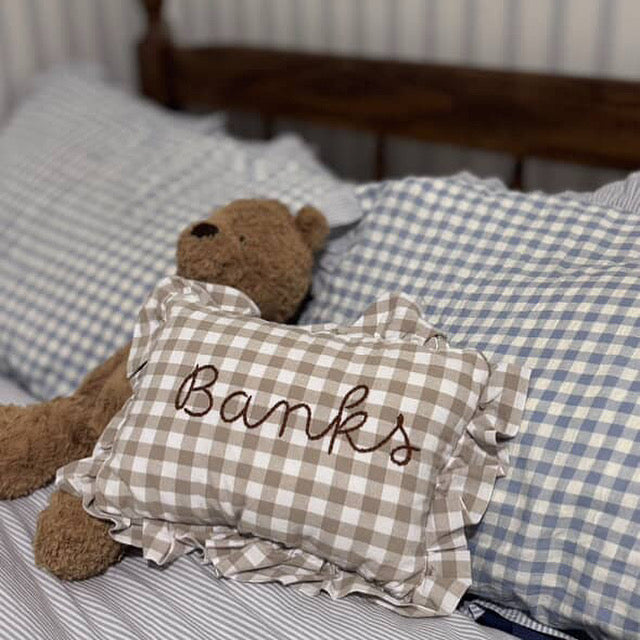 Gingham Ruffle Pillow (Neutral)