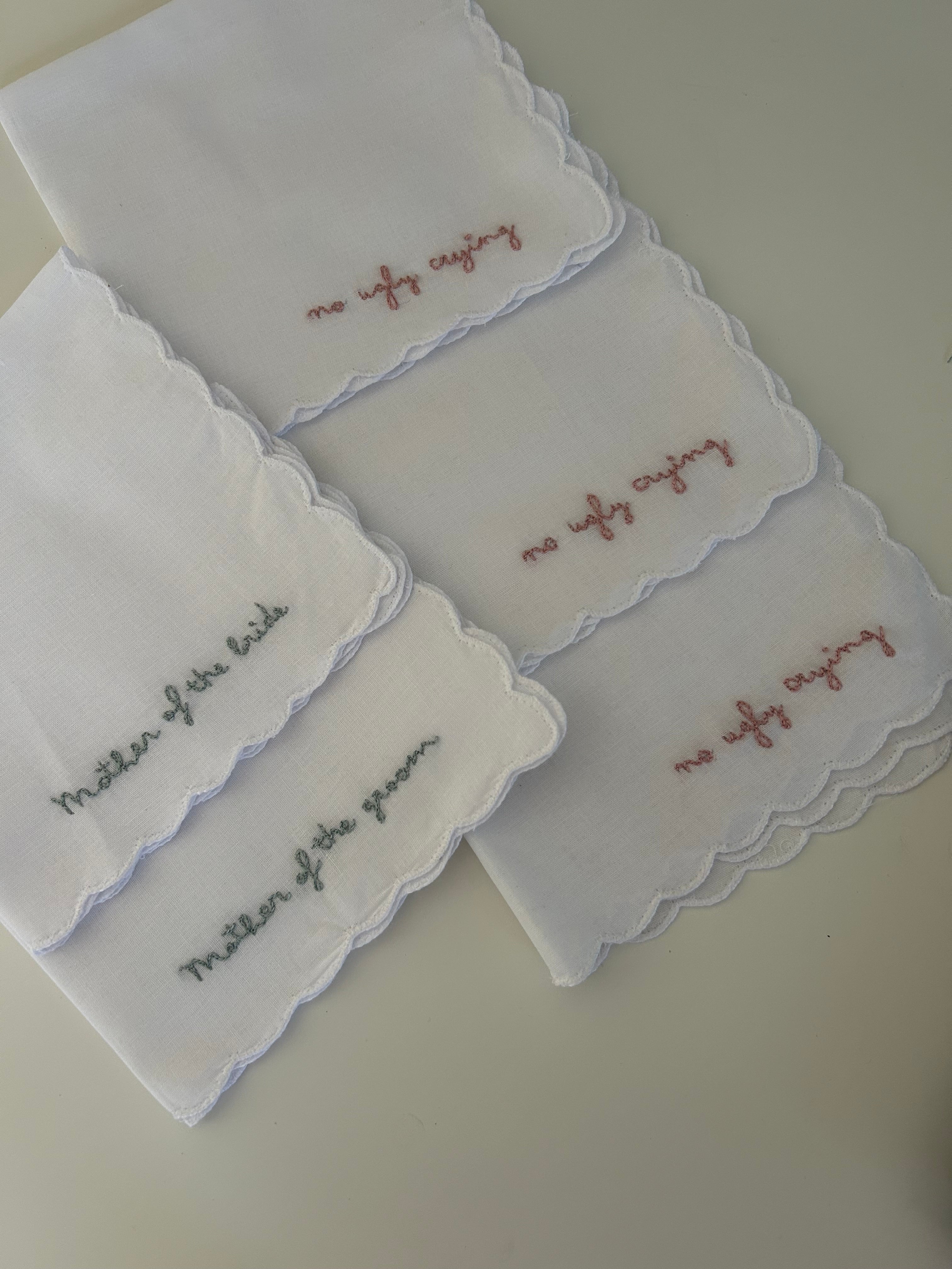 Hand Embroidered Wedding Napkin (10 words)