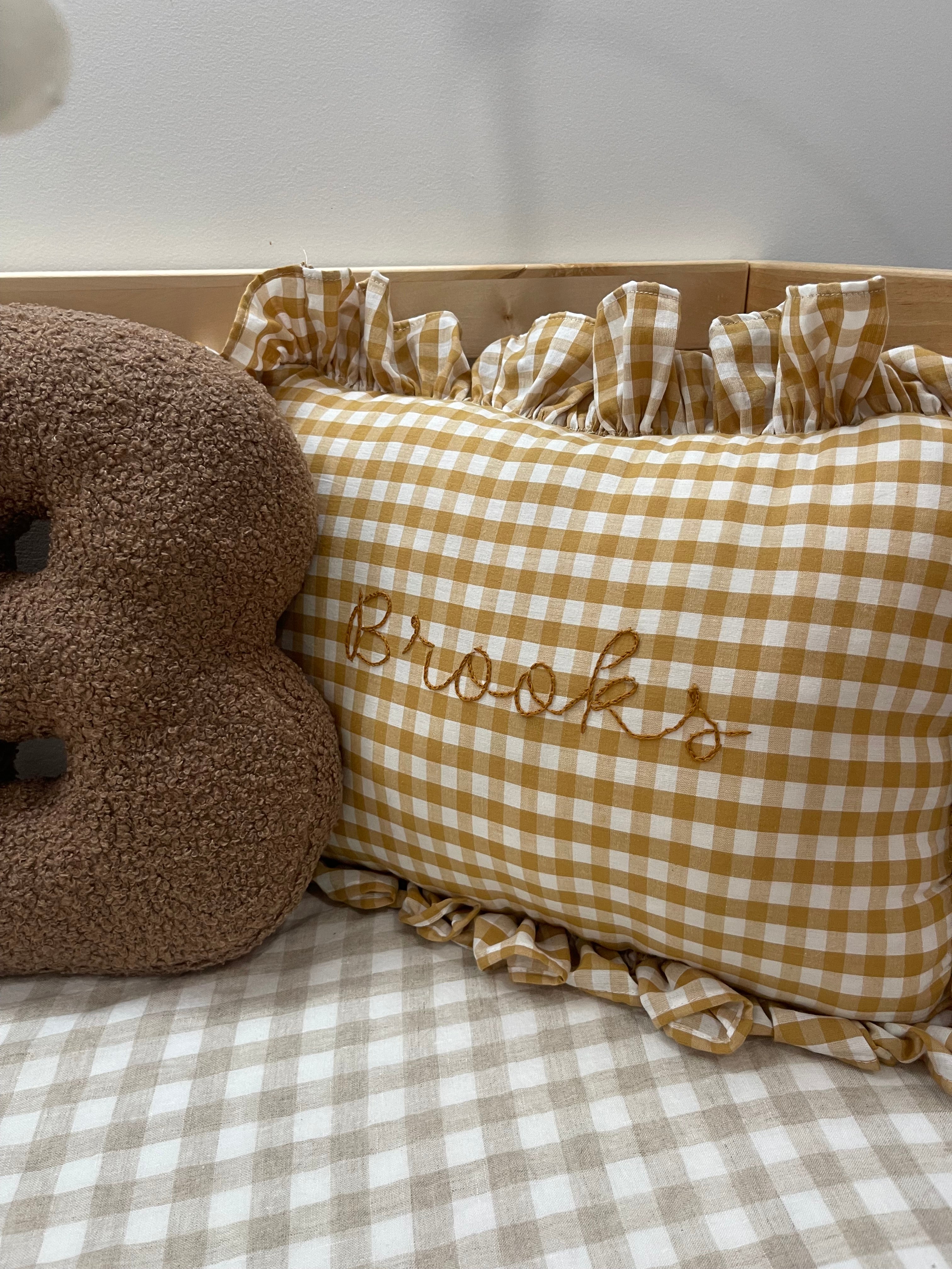 Gingham Ruffle Pillow (Mustard)