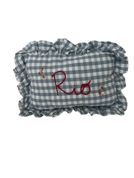 Gingham Ruffle Pillow (Blue)