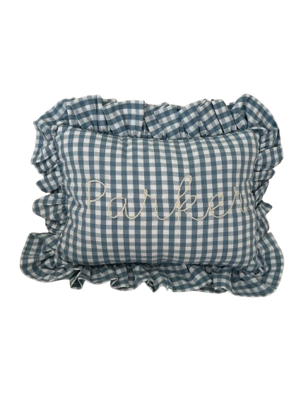 Gingham Ruffle Pillow (Blue)