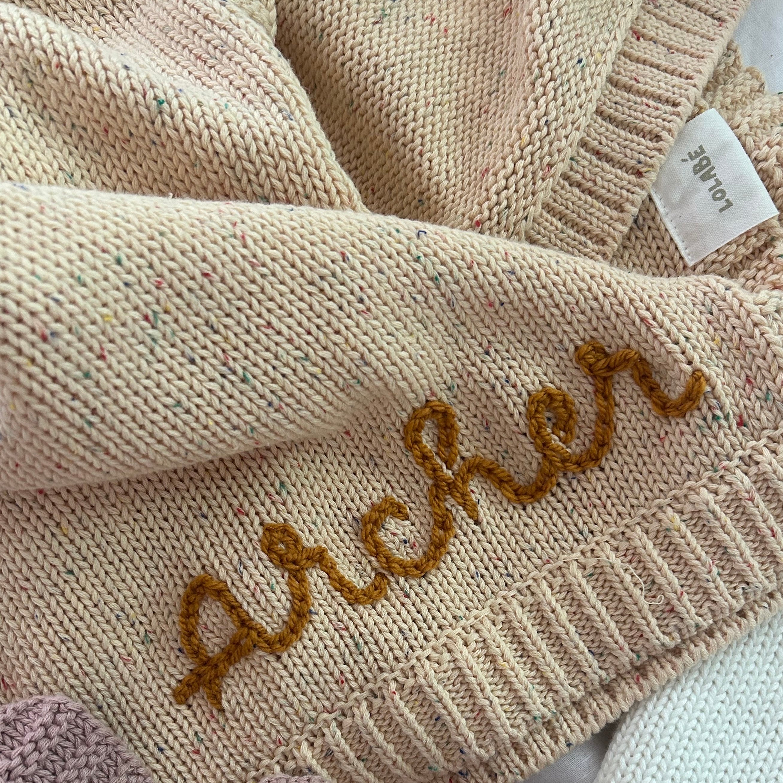 Hand Embroidered Baby Blanket - Sand