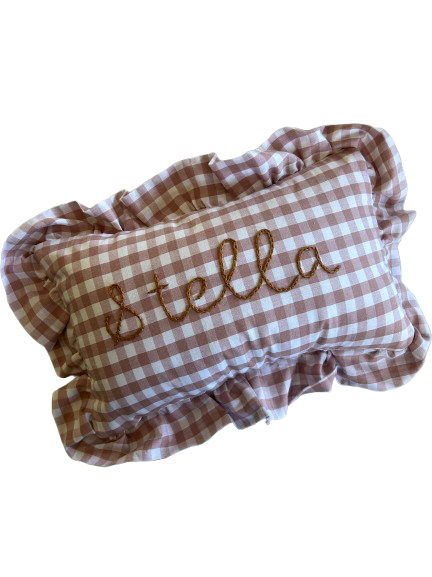 Gingham Ruffle Pillow (Dusty Rose)