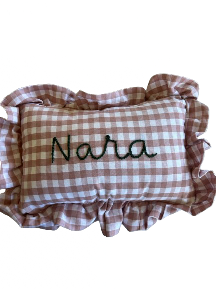 Gingham Ruffle Pillow (Dusty Rose)