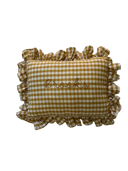 Gingham Ruffle Pillow (Mustard)