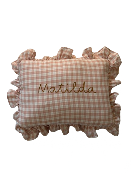 Gingham Ruffle Pillow (Light Pink)