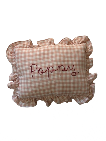 Gingham Ruffle Pillow (Light Pink)