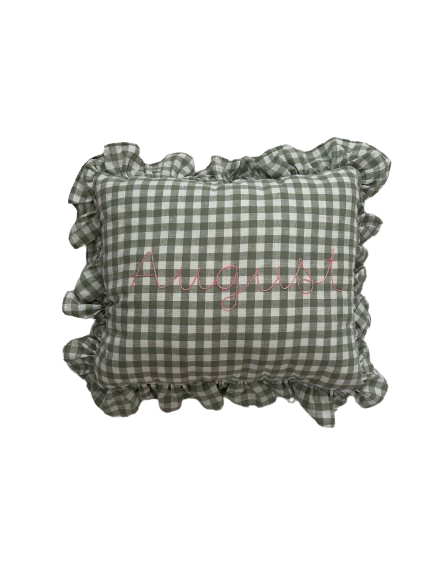 Gingham Ruffle Pillow (Sage)