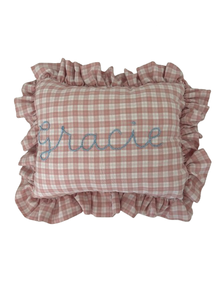 Gingham Ruffle Pillow (Light Pink)